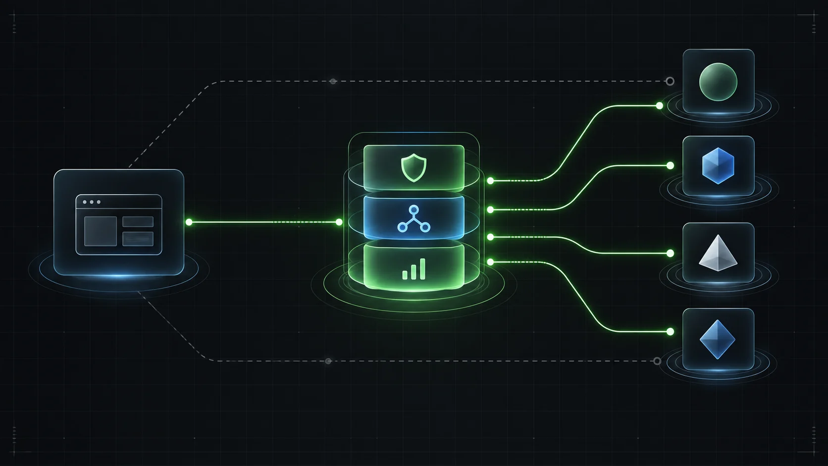 Application traffic flowing through a policy and telemetry gateway toward several model providers