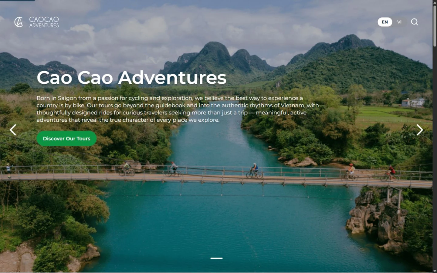 Caocao Adventures desktop cycling tour homepage